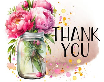 Thank You Clipart: PNG File for Sublimation, Pink Flowers (INSTANT DOWNLOAD) - BZ200