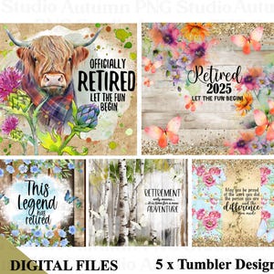 Bundle de sublimation de gobelet de retraite, 2025 Clipart de retraite, téléchargement immédiat, articles à imprimer à la retraite, gobelets à usage commercial - BZ007