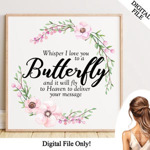 Sussurre eu te amo para uma borboleta clipart em formato PNG para sublimação, clipart memorial, imprimíveis de celebração da vida, downloads digitais