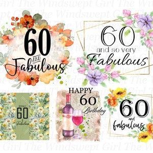 60er Geburtstag Clipart, Sublimationsdatei, sofortige Downloads, Geburtstagswünsche, PNG-Dateien, Geburtstags-Printables, Drucke, Blumen - BZ009