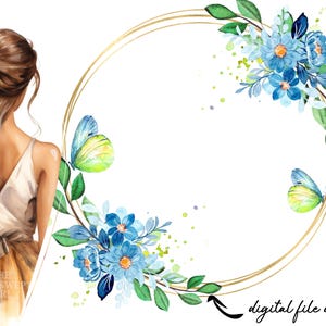 Blue floral digital frame in PNG format for sublimation, frame clipart, frame png file, printable frame, commercial use, instant download