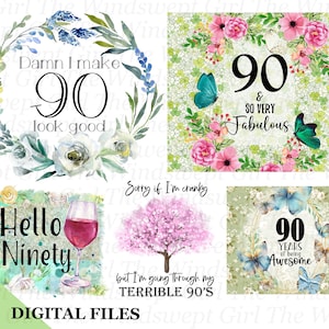 90e verjaardag clipart, 90e sublimatie, png-bundels, verjaardagscadeau, afdrukbare transfers, instant downloads, negentig en fantastisch - BZ009