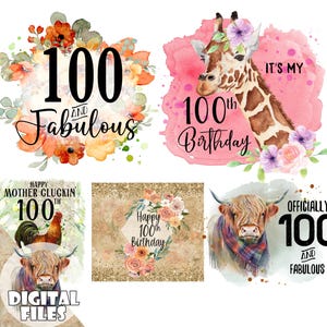 100th Birthday Clipart in PNG Format For Sublimation, Birthday Sublimation, Instant Download, Happy Birthday, 100 Tumbler Wrap - BZ009