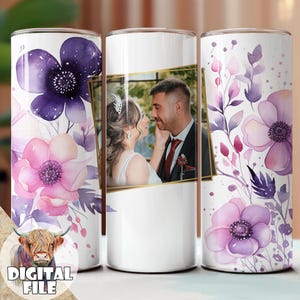 Bruiloft foto beker wrap PNG 20oz beker ontwerp voor sublimatie, foto beker wrap, instant download, verjaardag, verloving, bloemen