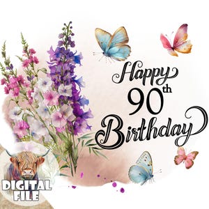 Clipart joyeux 90e anniversaire, fichier de sublimation des quatre-vingt-dixième anniversaire, 90 ans et fabuleux, vous avez 90 ans, cadeau d'anniversaire, transferts imprimables d'anniversaire