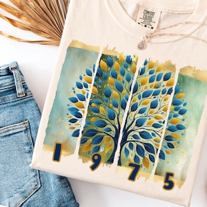 Chemise 50e anniversaire au format PNG pour sublimation, chemise d'anniversaire 1975, cadeau 50e anniversaire pour femme, imprimables 50e anniversaire