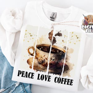 Peace Love koffie clipart in png-formaat voor sublimatie, instant download, keuken printables, koffie sublimatie, koffie shirt ontwerpen, CR