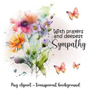 Avec la plus profonde sympathie PNG Clipart, téléchargement immédiat, graphiques de sublimation de sympathie, modèles de sympathie imprimables, fleurs sauvages, fleurs des prés