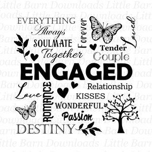 Verloofde clipart, je bent verloofd cadeau, verlovingscadeaus, sublimatieafbeeldingen, transparante achtergrond, typografie kunst aan de muur, waterglijbaan pngs