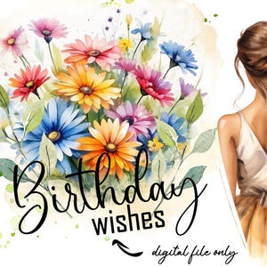 Gelukkige verjaardag clipart, afdrukbare verjaardag png, verjaardagssublimatiebestand, instant download, verjaardag png, verjaardagswensen, bloemen verjaardag