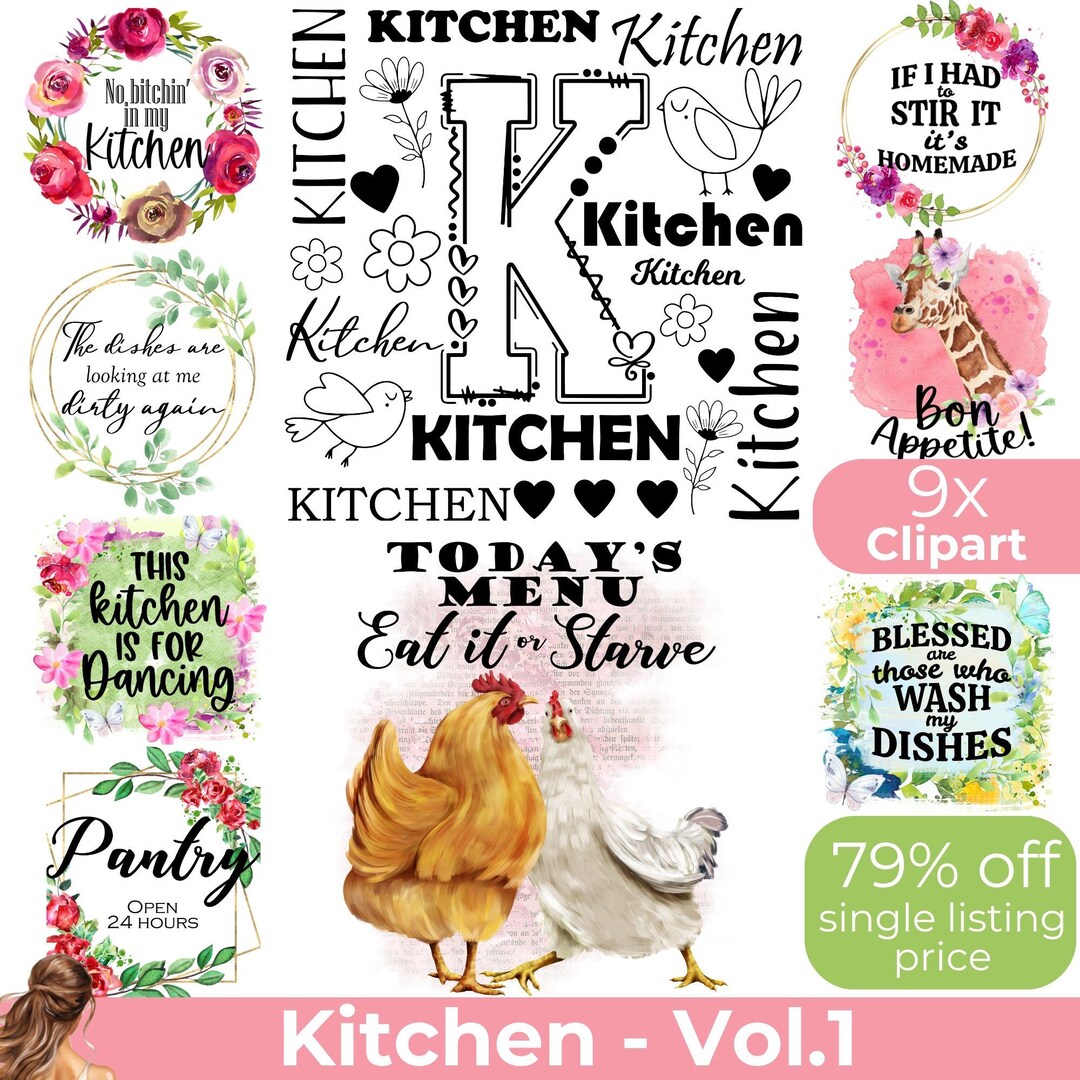 Kitchen PNG Bundle: Kitchen Quotes & Wall Art, Sublimation Designs ...