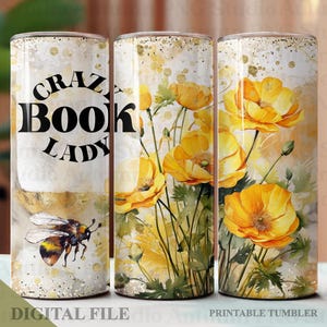 Crazy Book Lady 20 Unzen Skinny Tumbler Sublimation Wrap, Buch Tumbler, Waterslide Transfers, SEAMLESS Tumbler, DIGITAL File, Librrianer