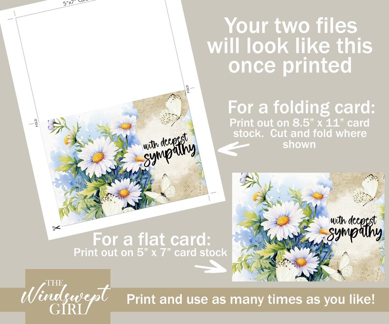 PRINTABLE Sympathy Card Instant Download DIGITAL ONLY, 5 X 7 Card, With