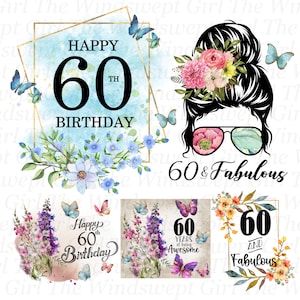 Clipart 60e anniversaire, 60e gobelet, verres transparents 20 oz, sublimation soixantième, fichiers PNG, imprimables, téléchargement immédiat - BZ009