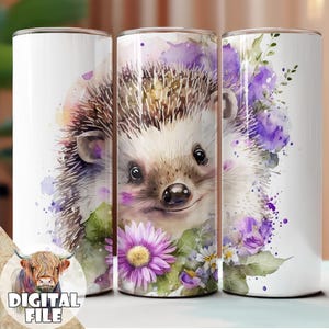 Fichier à sublimation hérisson pour gobelet transparent 20 oz, gobelets hérisson, clipart hérisson, téléchargement immédiat, cadeau imprimable hérissons
