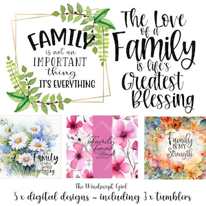 Familie Sprüche Bundle PNG, Familie DIGITAL, Familie PNGs, Sublimationsgrafiken, Wasserschiebetransfers, druckbare Aufkleber, Floral - BZ008