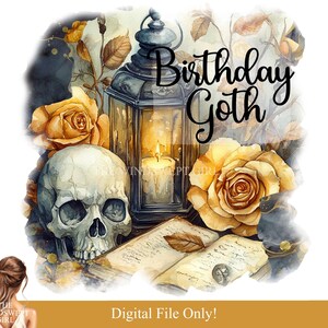 Goth verjaardag clipart in png-formaat voor sublimatie, afdrukbare verjaardag, instant download, verjaardagscadeau, verjaardagswensen, gotische verjaardag