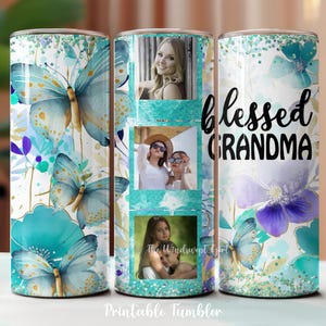 Plantilla de sublimación para vaso de 20 oz con texto "Abuela", vaso sin costuras, SOLO DIGITAL, agrega tus fotos, vasos para abuela, imprimibles para el Día de la Madre