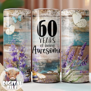 60 anos de design incrível para sublimação de copos, 60º aniversário, sublimação de aniversário, copos digitais de 20 onças, sem costura, download instantâneo