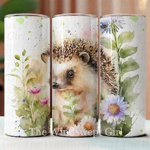Hérisson en sublimation gobelet fleurs - fichier numérique, verres transparents 20 oz, verres hérisson, clipart hérisson, téléchargement immédiat