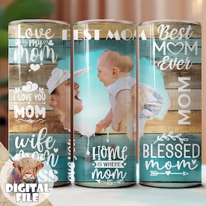 Plantilla de sublimación para vaso de 20 oz con foto de mamá, descarga instantánea, agrega tus fotos, vasos para mamá, vaso para el Día de la Madre, vasos para mamá