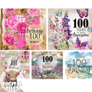 100th Birthday Clipart in PNG Format For Sublimation Bundles, Birthday Bundle, Birthday Printables, Happy Birthday Tumbler - BZ009