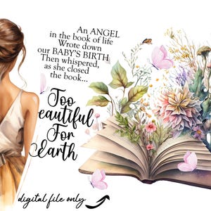 Un ange dans le livre de la vie PNG, clipart trop beau pour la terre, perte d'un enfant, décès d'un nourrisson, sublimation commémorative, téléchargement immédiat