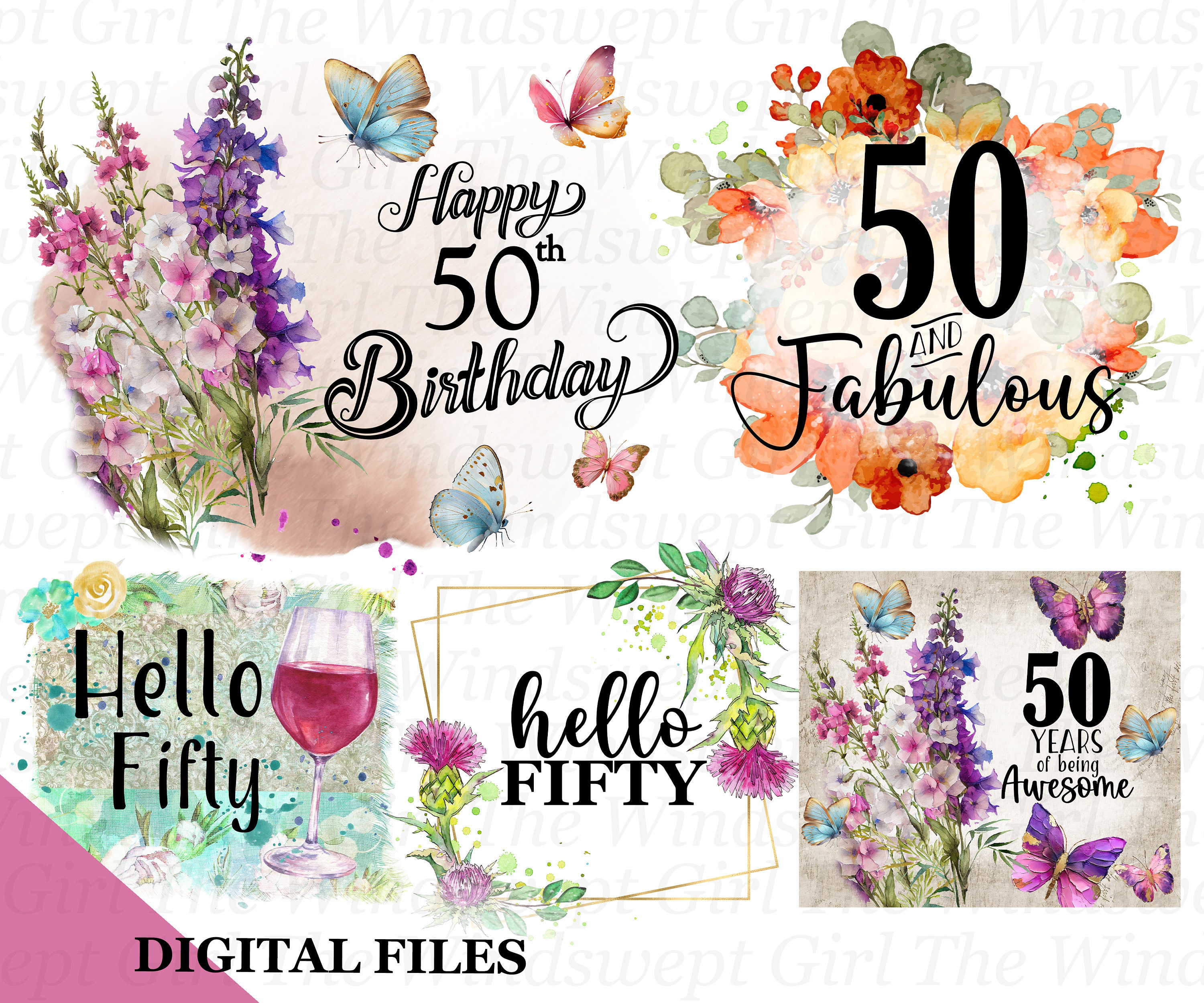 50th Birthday Clipart, 50th Birthday Sublimation, PNG Bundles, Birthday Gift, Printable, Instant Downloads, Fifty Gifts, Fiftieth - BZ009