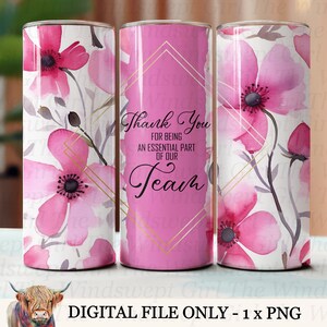 Merci Team 20 oz Skinny Tumbler - téléchargement par sublimation PNG, conception transparente, téléchargements instantanés, cadeau collègue, collègues imprimables