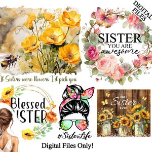 Sister Clipart Bundle: Sunflower Tumbler Designs (PNG Digital Download)