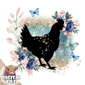 Clipart z kurczakiem, natychmiastowe pobieranie, sylwetka kurczaka, clipart z sublimacją koguta, sublimacja wielkanocna, transfery kuchenne, materiały do druku z kurami