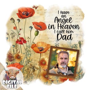 Ho un angelo in paradiso che chiamo papà PNG, regalo funebre, clipart commemorativo, stampabili di condoglianze, sublimazione in amorevole memoria, foto
