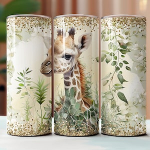 Giraffe In Leaves Tumbler Sublimation Wrap - DIGITAL File, 20oz SEAMLESS Tumbler Design, Giraffe Tumblers, Giraffe Sublimation