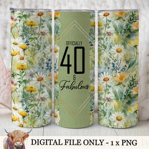 Feliz 40º aniversário 20oz Skinny Tumbler PNG Sublimação Download, Copo de aniversário SEM COSTURA, DIGITAL, 40 e fabuloso clipart, instantâneo