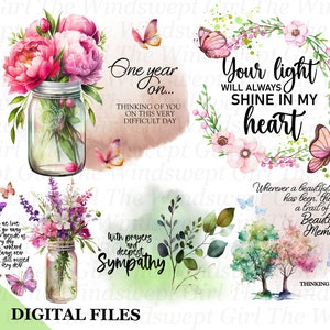 In Loving Memory Clipart, PNG-sublimatiebundel, met diepste medeleven Clipart, instant downloads, één jaar later, Floral Memorial - BZ016
