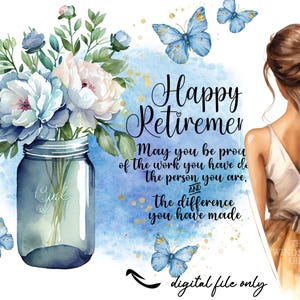 Clipart de feliz jubilación, que comience la diversión, gráficos de sublimación, descarga instantánea, archivos DIGITALES, flores azules, imprimibles