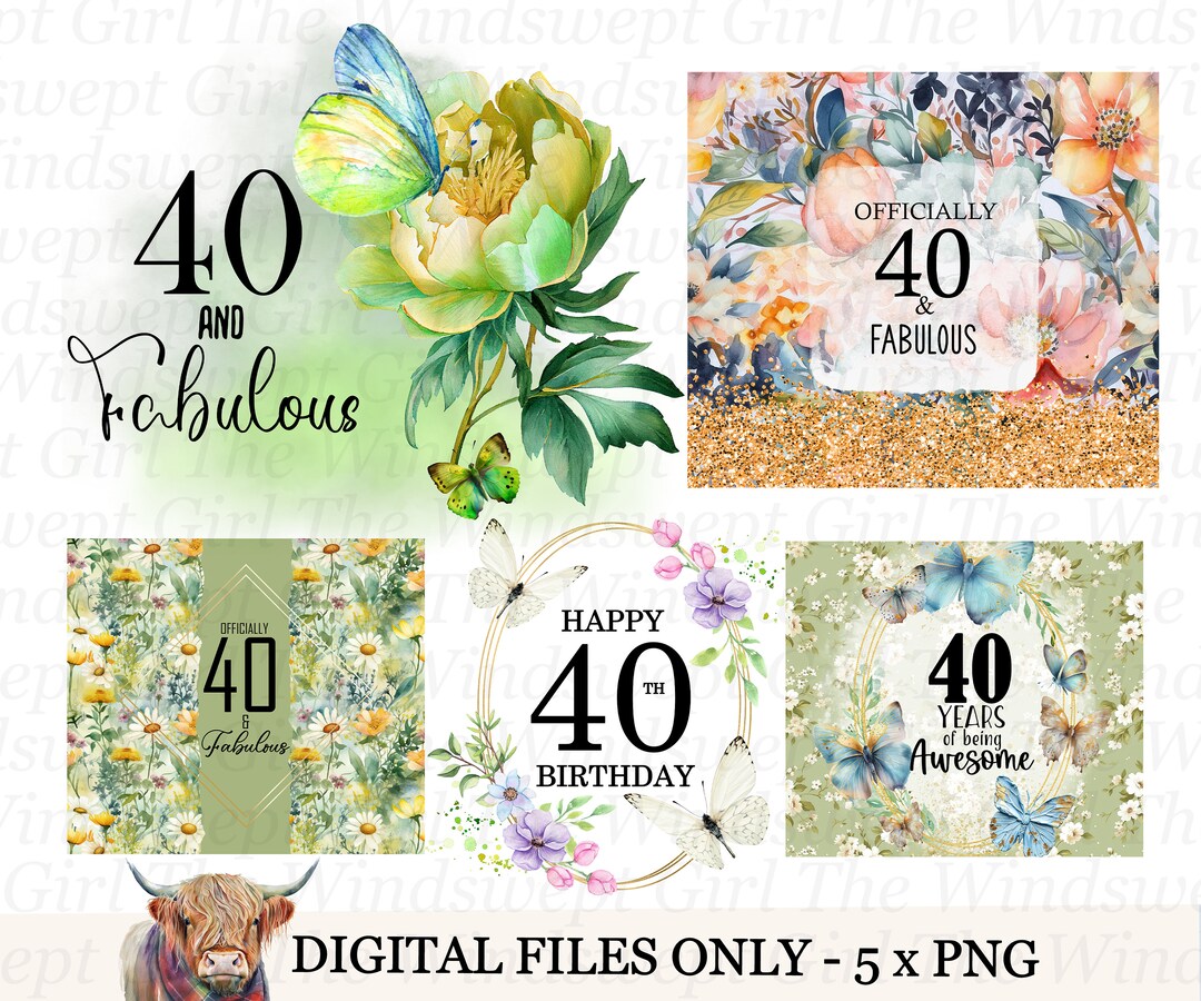 40th Birthday Clipart, 40th Tumbler, 20oz SEAMLESS Tumblers, Fortieth ...
