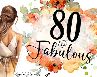 80 And Fabulous Sublimation File in PNG Format, 80th Birthday Clipart, Hello 80, Printable Sublimation Graphics, Digital Transfer Files