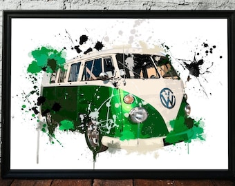 Handmade unique gift idea; natural wood wood burned VW van; surfer; van life; camper van