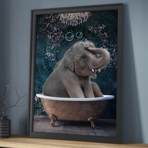 Elephant Animal in Bathroom Bath Tub Art Print - Etsy