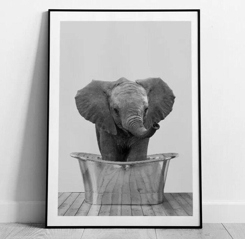 Elephant in Bath Art Print Elephant Poster Home Decor Wall Etsy UK