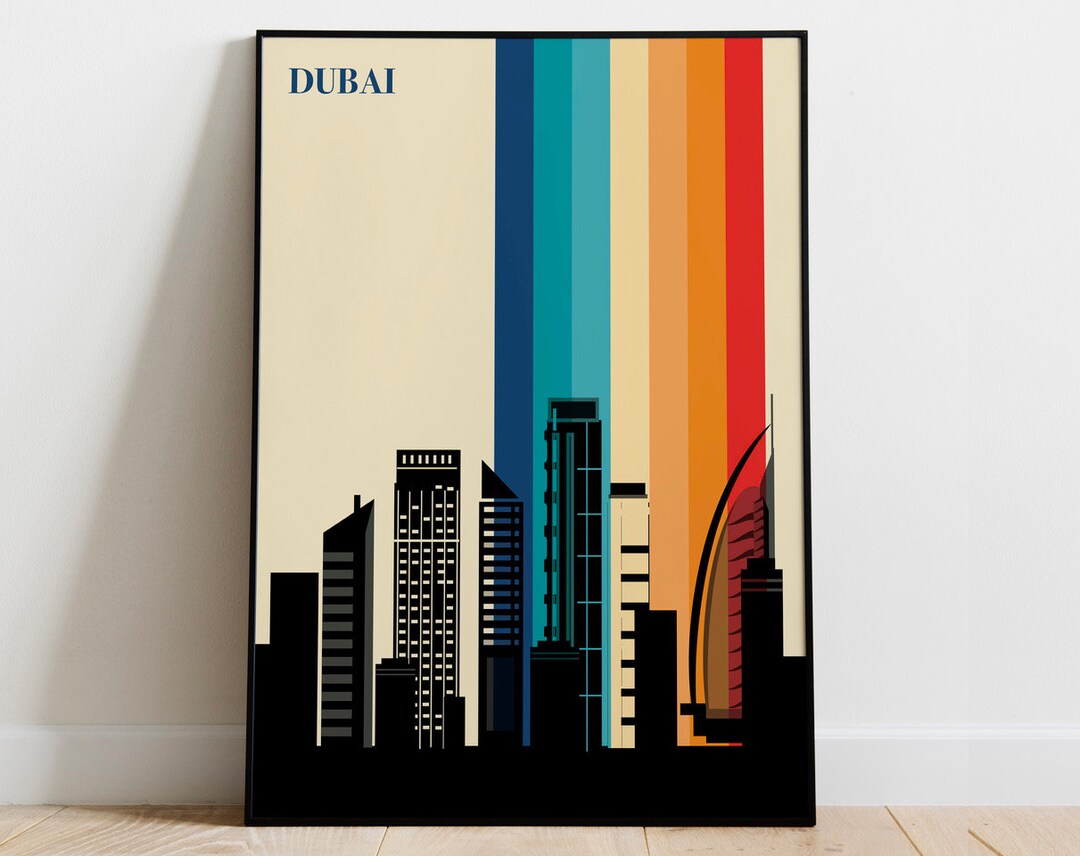 Dubai Retro Art Print Dubai Skyline Print Wall Art Home Etsy