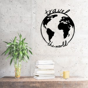 Travel The World Metal Wall Art | Metal Wall Decor | World | Housewarming Gift | Steel World Map | Carte Du Monde | Home Office Decoration
