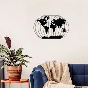 Meridian Metal Wall Art | Metal Wall Decor | World | Housewarming Gift | Steel World Map | Carte Du Monde | Home Office Decoration