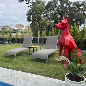 Handmade Metal Doberman Sculpture: Low Poly Indoor Outdoor Statue