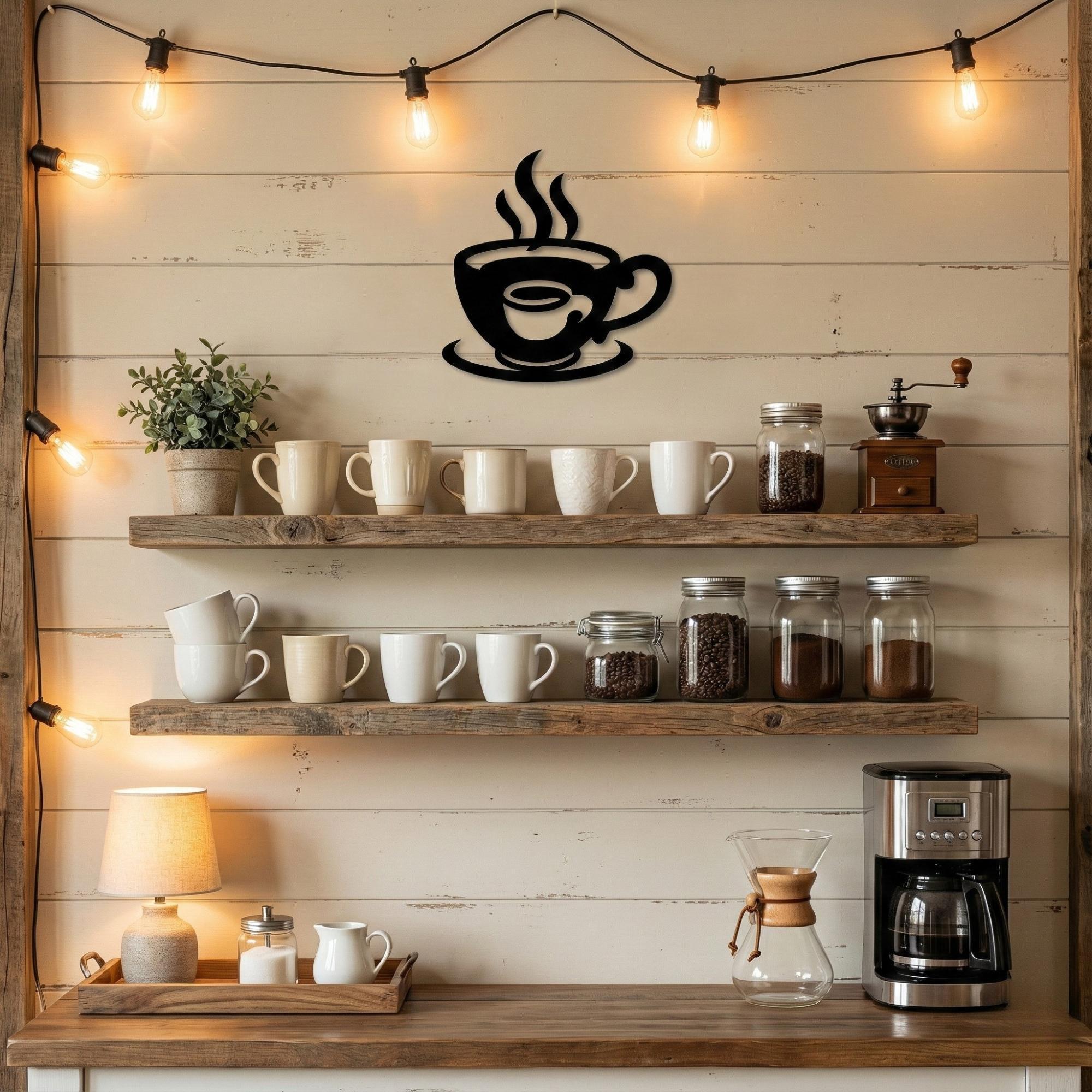 Coffee Cup Metal Sign for Rustic Kitchen Coffee Bar, Cafe Style Accent ...