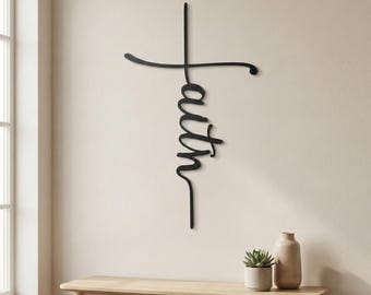 Faith Cross Metal Wall Art, Minimal Christian Decor, Modern Scripture-Inspired Wall Hanging