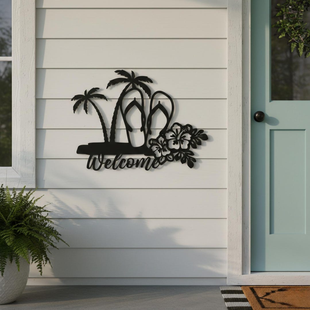 Tropical Metal Wall Art With Flip Flops & Palm Trees, Beach House ...