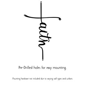 a black cross with the word "Faith" written in cursive below it.
