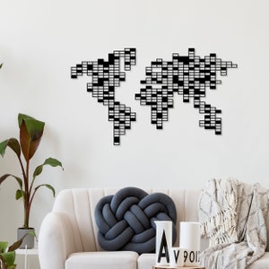 Pixel Metal Wall Art, Metal Wall Decor, World Map, Housewarming, Steel World Map, Carte Du Monde, Home Office Decoration, Gift